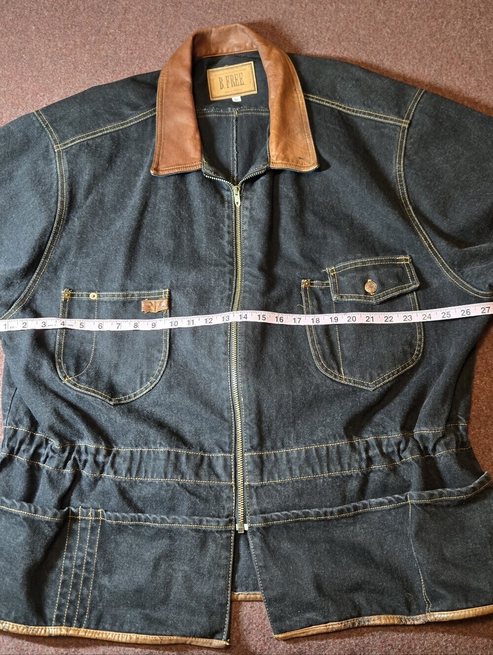 Vintage B. Free Men's Denim With Leather Trim Jacket Size XL Black & Tan - Picture 10 of 16